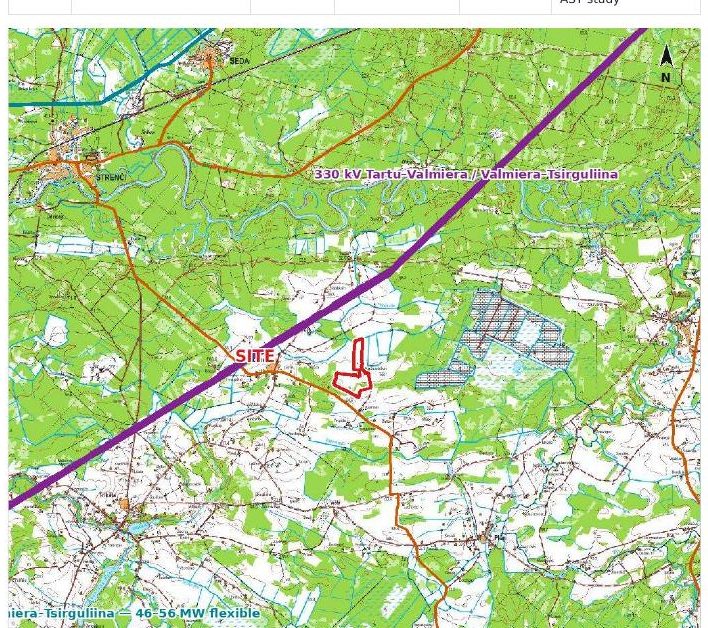 Grid infrastructure on topographic base with annotated 330 kV interconnector